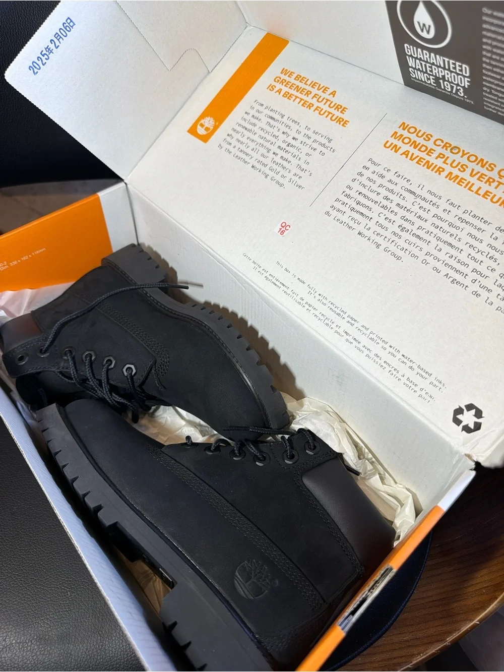 Timberland Premium 6 Inch Waterproof Boots Color Black Nubuck Size 13 Youth’s